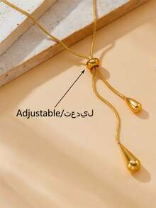 1 Set Gold-Plated Stainless Steel Teardrop Pendant With Tassel Pull-Through Chain Jewelry Set - Gold - View 2