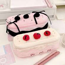 Cute Cherry Cake Plush Marker Pen Case, INS Style Large Capacity Multifunctional Stationery Storage Bag, Pencil Ruler Eraser Organizer, Back To School Student Essential - Multicolor - View 4