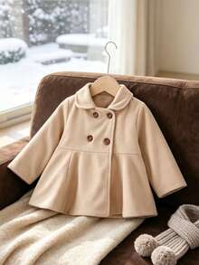 Autumn/Winter Toddler Girls Classic Fashion Overcoat Double-Breasted Small Lapel Sweet Cute Outerwear - Apricot - View 1