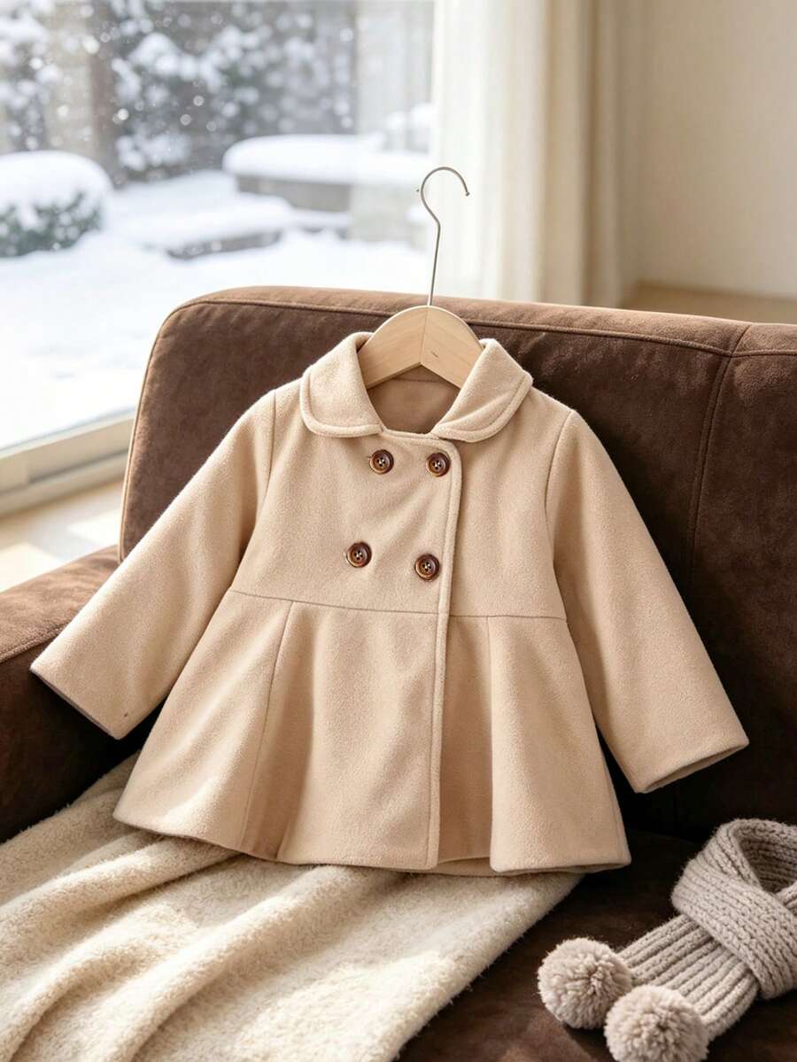 Autumn/Winter Toddler Girls Classic Fashion Overcoat Double-Breasted Small Lapel Sweet Cute Outerwear - Apricot - View 1