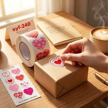 Heart Stickers Roll, 8 Unique Cute Heart Pattern Self-Adhesive Stickers, Suitable For Gift Wrapping, Planner, Scrapbook, Valentine's Day DIY Craft Decoration - A - View 6