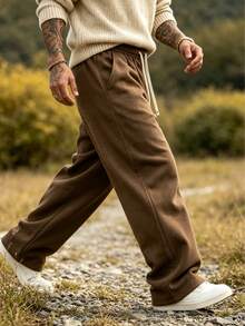 Men's Drawstring Waist Loose Casual Sports Pants, Suitable For Autumn/Winter/Spring - Coffee Brown - View 5