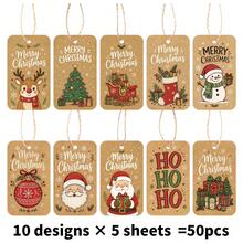 50pcs Vintage Christmas Gift Tags With Jute Rope, Christmas Tree, Snowman, Reindeer And Santa Claus Patterns, Holiday Paper Gift Labels, Suitable For Christmas Gifts, Gift Wrapping And Party Decoration Hanging Tags - Multicolor - View 5