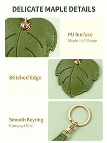 Access Card Holder - High-Quality PU Material, Green Maple Leaf Shape, Compact And Portable, Anti-Loss Lanyard Hook, For Access Cards, Elevator Key Holders, ID Cards, AirTag, TileMate, Key Protection Covers, All-In-One Card Holder With Keychain - Multicolor - View 3