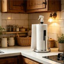 1pc Stainless Steel Kitchen Paper Towel Holder With Spray Bottle, No-Drill Countertop Paper Towel Holder And Spray 2-In-1, Kitchen Countertop Paper Towel Holder - Multicolor - View 1