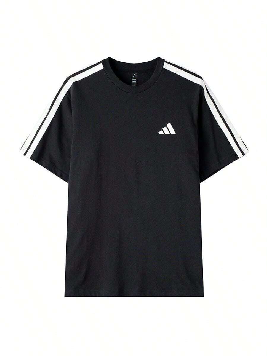 Adidas Men's Sports T-Shirt & Tank Top ST 3ST SS TEE Black Crew Neck Three Stripes Short Sleeve Top KR2490 - Black - View 1