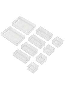 1/5/6/7/10/25pcs Set Transparent Drawer Dividers Cosmetic Storage Box, Vanity Skincare Organizer, Classified Storage Box, Perfume Storage Rack, Lipstick Storage Box, Eyebrow Pencil Storage Box, Also Suitable For Jewelry, Accessories, Hair Accessories And Other Items, Home Decor, Stackable And Freely Combinable Bathroom Storage - Clear - View 11