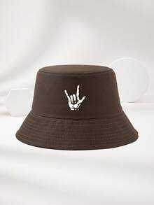 1pc Unisex Rock Gesture Black Outdoor Casual Fashion Adjustable Bucket Hat - Multicolor - View 7