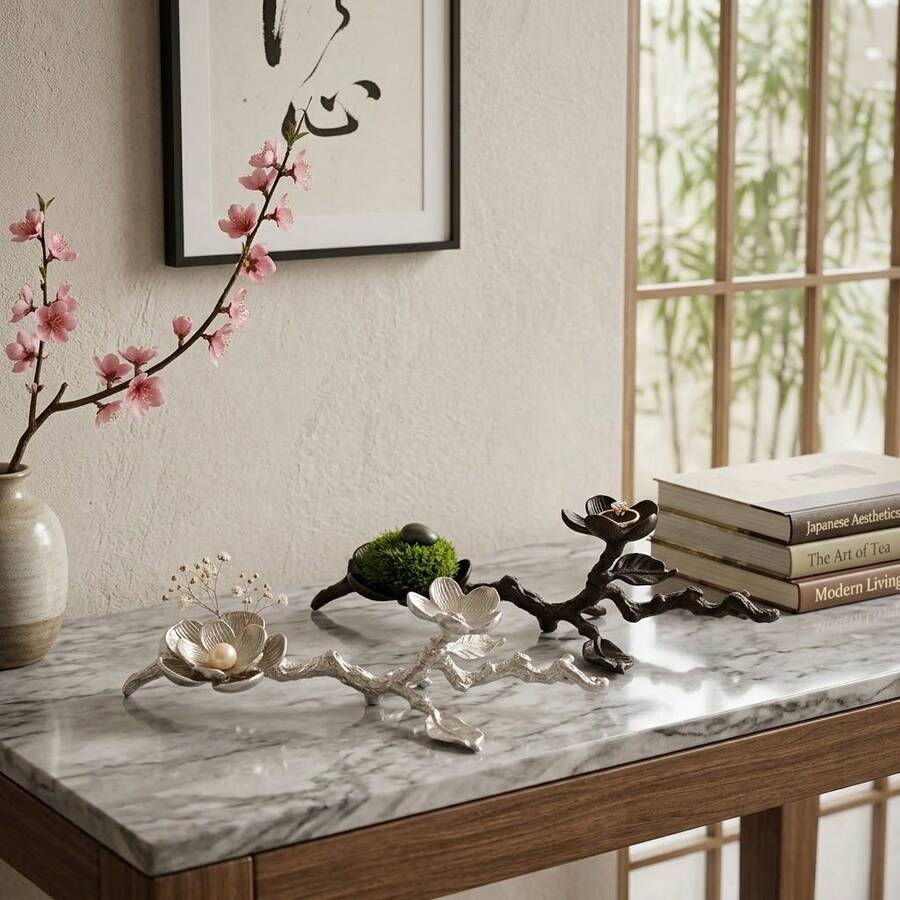 2pcs Vintage Metal Plum Blossom Branch Spherical Base Crystal Ball Display Stand, Home & Office Decor (Ball Not Included) - one-size - View 1