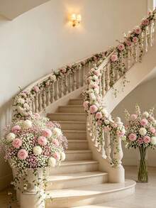 84pcs Realistic Low-Saturation Pink & White Artificial Flowers | Premium Home Decor - Suitable For Indoor Home Decoration, Perfect For Weddings, Handmade Crafts, Spring/Summer Themes, Parties, Gardens And Vase Arrangements, Also Can Be Used As Dining Table Centerpiece Decoration - Multicolor - View 2