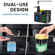 1pc Dual-Purpose Bathroom Soap Dispenser (With Sponge Holder), Countertop Storage Rack, Kitchen Sink Dish Soap Pump, And 2-In-1 Dish Sponge Storage Rack; Suitable For Dishwashing, Bathroom And Kitchen Accessories - Multicolor - View 6