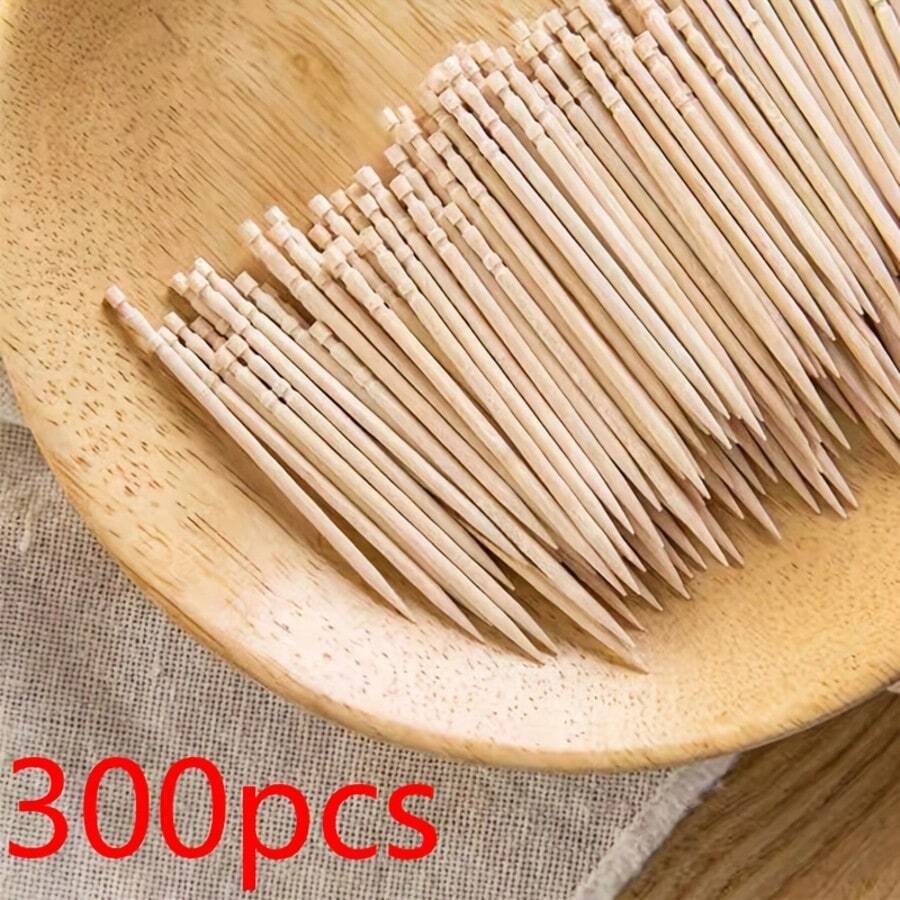 300pcs Cocktail Picks, Portable Thin Toothpicks, Food Picks, Suitable For Cocktails, Party Snacks, Outdoor Food Forks, Fruit Picks, Length 2.65 Inches/6.5 Cm - Natural Wood Color - View 1