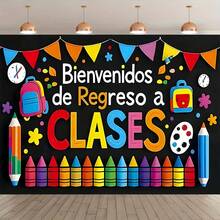 1pc Schoolbag With Colored Pencils And Triangular-Shaped Colored Stickers For The Back-To-School Season Banner,Made Of Polyester Material,Suitable For School Opening Ceremonies,Campus Activities,Welcome Parties,Classroom Decoration,Universal Theme. - A - View 4