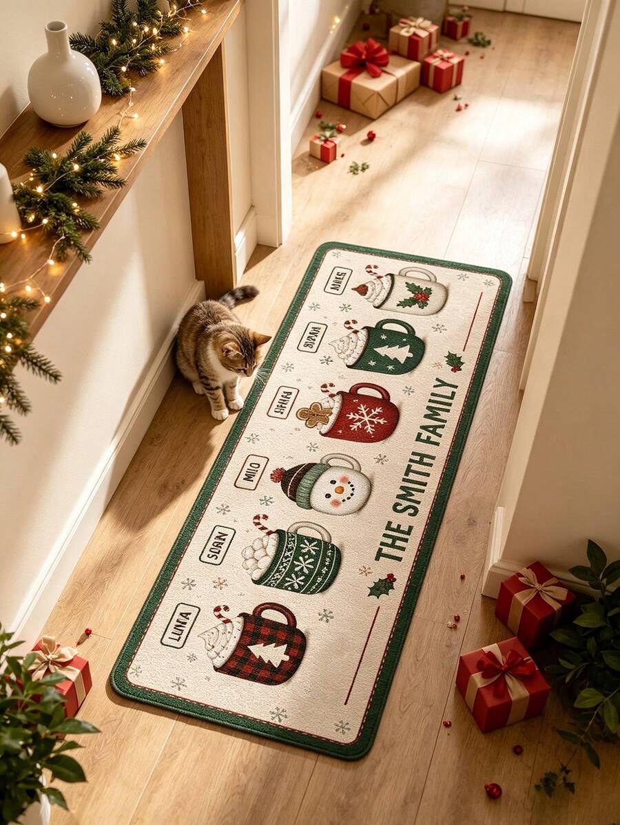 1pc Christmas Cup Hallway Runner Rug, Corridor Long Carpet, Rug, Long Carpet, Area Small Rug, Mat, Home Decor, Area Rug, Living Room Area Rug, Living Room Home Decor, Room Decor, Washable Carpet - Multicolor - View 1