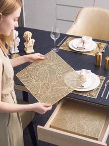 2-12pcs Gold Leaf Placemats, PVC Material Minimalist Style Foil Stamped Vase Mat, Washable, Easy To Clean, Wipeable, Non-Slip, Heat Resistant, Table Mat, Suitable For Room Decor, Home Table Decor, Home Decoration, Ideal For Holidays, Parties, Birthdays, Weddings And Dinner Parties - Multicolor - View 6
