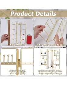 Large Capacity Jewelry Organizer Stand, Foldable Gold Metal Earring Holder With Necklace Hooks, Jewelry Display Rack For Dresser And Vanity - Multicolor - View 8