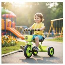 Triciclo para niños de 2 a 6 años, con cesta y espacio de almacenamiento delantero y trasero para llevar botellas de agua y juguetes. - Verde - Ver 3
