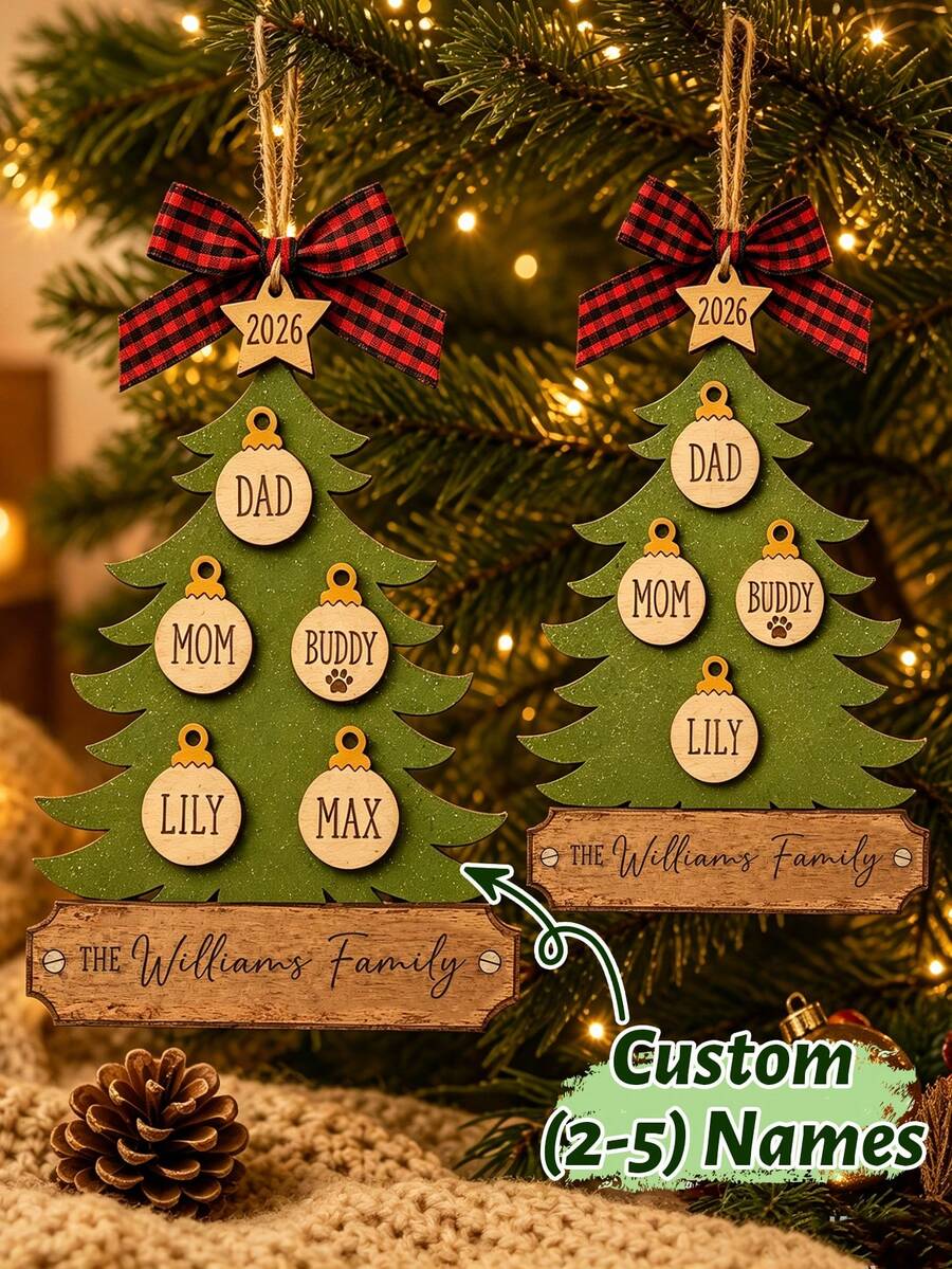 Custom Family Tree Christmas Ornament, Personalized 2-5 Names Holiday Tree Hanging Decor, Customized Festive Party Decoration, Customizable Xmas Keepsake Gift For Family, Christmas Decorations, Christmas Gift, Christmas Tree Decor, Family Christmas - Style C - View 1