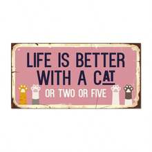 1pc Classic Wooden Cat Sign, "Life Is Better With One Or Two Or Five Cats" Humorous Wall Decor, 3.9x7.8 Inches, Rectangular Hanging Plaque, Home Decor No Electricity Required - Pink - View 2