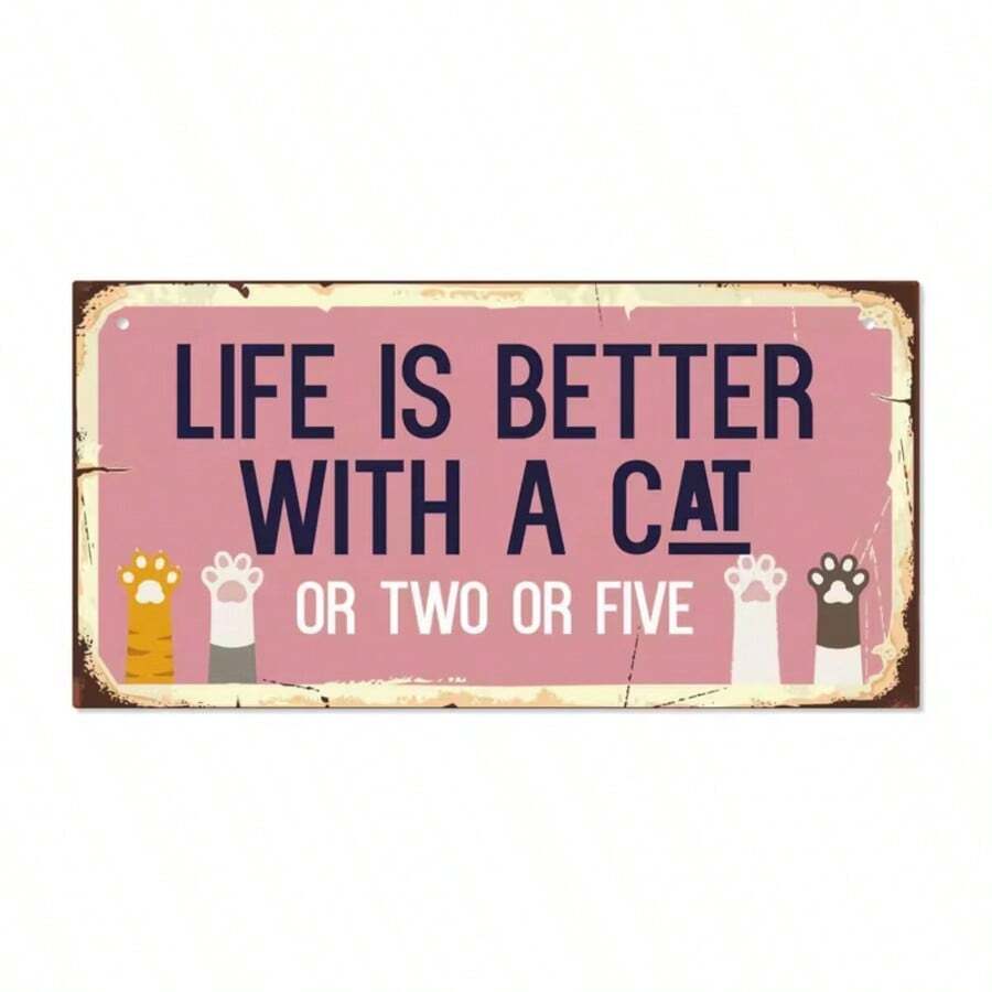 1pc Classic Wooden Cat Sign, "Life Is Better With One Or Two Or Five Cats" Humorous Wall Decor, 3.9x7.8 Inches, Rectangular Hanging Plaque, Home Decor No Electricity Required