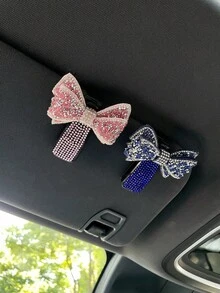 1PC Sparkling Bow Rhinestone Car Sun Visor Fashion Glasses Fashion Glasses Holder - Multicolor - View 10