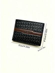 1pc PU Woven Texture Short Wallet, Multi-Slot Card Holder, Casual Bi-Fold Wallet, Multi-Compartment Short Wallet, Daily Commute Business Coin Card Holder, Work Travel, Cash Bank Card ID Storage, Birthday Gift, Father's Day, Men's Gift - Black - View 3