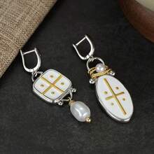 Asymmetric Color-Block Enamel Cross Matte Pendant Ear Clips, Niche Luxury Women's Earrings, Suitable For Commuting And Dating - Multicolor - View 3