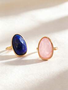 1pc Geometric Metal Natural Stone Fashion Personalized Minimalist Ring For Women Daily Wear - Gold - View 1