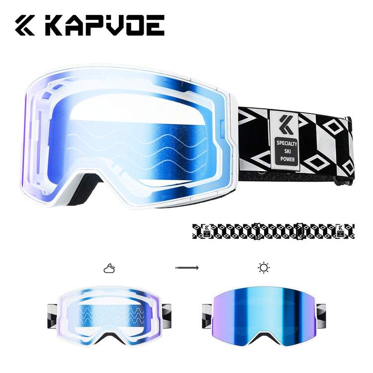 Kapvoe 感光變色滑雪護目鏡 – 防霧單板滑雪護目鏡 男款與女款 – 雪上運動與雪地摩托保護眼鏡套裝 - 彩色 - 查看 7