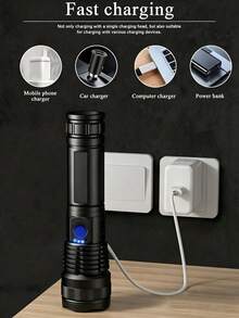 2 pieza Linterna recargable de alta luminosidad de ABS, carga USB, indicador de nivel de batería, resistente al agua, larga distancia de haz, adecuada para camping, correr, pesca, senderismo, lectura, actividades al aire libre - 2 unidades - Ver 7