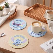 Mesuca 1pc Cute Stitch Round Drink Coaster, Cartoon Printed Decorative Pad, Tabletop Protection, Desktop Ornament, Ideal Holiday Party & Daily‑Use Gift For Animation Fans - Multicolor - View 11