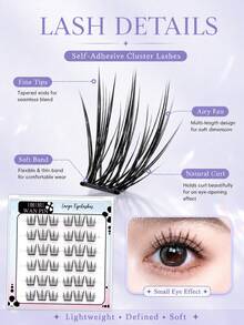WAN PIN Cicada Wing 36 Clusters Glue-Free False Eyelashes, 12mm C Curl Natural Clustered Eyelashes, Ultra-Thin Lightweight Eyelash Segments, Soft Rounded Eyelash Roots, Suitable For Beginners, Easy To Wear, 2 Styles Available - C - View 6