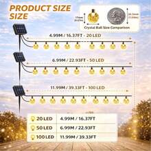 20-LED Solar Powered String Lights, 196.85 Inch Bubble Ball Fairy Lights, Outdoor Decor For Garden Patio, Solar Panel & Ni-MH Battery Powered - Solar Bubble Ball - View 8