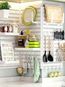 No-Drill Pegboard Storage Rack, Wall-Mounted Organizer, Multi-Functional Wall Storage Board, No-Drill Modular Hook Storage Rack, Kitchen Spice & Utensil Storage Rack, Bathroom Toiletries Storage Rack, Bedroom Cosmetics & Skincare Storage Rack, Entryway Key Holder, Office Supplies Organizer Rack, Dorm Wall Storage Rack, Tool Storage Board, Desktop Organizer Storage Board - Multicolor - View 4
