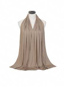 1PC Women's New Plus Size Hijab Long Scarf Shawl Solid Color Casual Soft - Khaki - View 5
