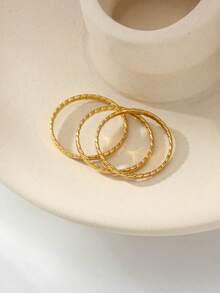 3pcs Twisted Design Rings 18K Gold Plated/304 Stainless Steel Material Minimalist Plain Style Women's Stackable Finger Rings - Width 2mm - View 4