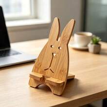1pc Bamboo Phone Stand, Natural Material, Rabbit Phone Holder, Suitable For All Smartphones - 1pc Rabbit Phone Holder - View 5