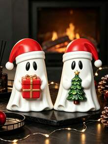 Christmas Ghost Resin Statue, Cute Christmas Hat Ghost Statue, Desktop Decoration With Gift Box And Mini Christmas Tree, Christmas Family Table Stand Decoration - Christmas Ghost Ornament - View 9