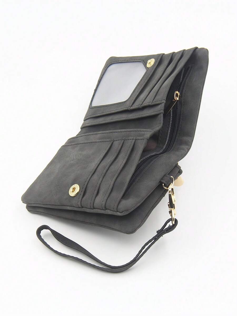 1pc Coffee Color Short Wallet, Matte PU Leather Handbag, Multi-Card Slots ID Card Holder, Folding Double Zipper Coin Purse, Student Gift Collection Pouch