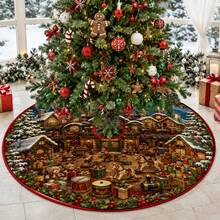 1pc House Gift Box Pattern Christmas Tree Skirt, Elegant Color Holiday Decor, 5 Sizes, Unisex Holiday Gift, Suitable For Home And Party Christmas Home Decoration - Gift Box House - View 7