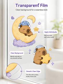 SUPSTICKER 1PC 4 Styles Capybara Wall Stickers, Cute Cartoon Peel & Stick Removable Wall Decals For Bedroom, Living Room, Furniture & Home Decor - 1PC - View 4