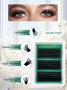 عناقيد رموش كثيفة ناعمة 60D+80D+100D40D+60D+80D/80D/200D رموش فردية كثيفة عناقيد رموش صناعية D Curl عناقيد رموش 508 جذور/300 جذور/320 جذور/280 جذور/168 جذور/60 جذور رموش فردية 9-18 مم عناقيد رموش دقيقة توصيل عشوائي - D - مشاهدة 3