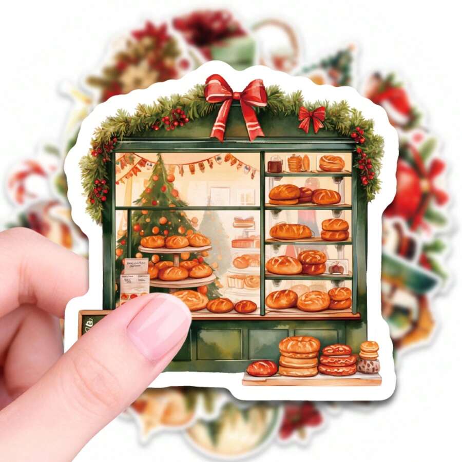 50pcs Vintage Artistic Christmas Stickers, Self-Adhesive Decorative Labels, Stationery Stickers Suitable For Scrapbooking, Journaling, Notebook Making, Card Making, Gift Wrapping, Planner And Creative Projects - Multicolor - View 1