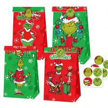 The Grinch 12 قطعة/2 قطعة أكياس هدايا عيد الميلاد بنمط عشوائي، أكياس تسوق بورق تغليف بنمط مربعات أحمر وأخضر مع مقابض، أكياس تغليف هدايا حفلات عيد الميلاد قابلة لإعادة الاستخدام - حقيبة هدايا - مشاهدة 2