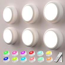 RGB LED Puck Lights, Battery Operated Under Cabinet Lights With Remote Control, 13‑Color Changing Dimmable Wireless Night Lights, Stick‑On Closet Showcase Display Lights For Kitchen, Shelf, Bar, Bedroom Decor - 6 Pcs - View 3