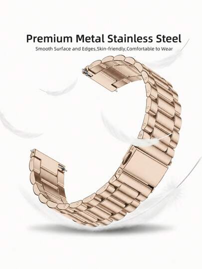 1pc Rose Gold Stainless Steel Watch Band 20mm 22mm. Metal Smart Watch Band Compatible With Samsung Galaxy Watch 7 6 5 Pro 4 Classic Active 2, Watch GT 6 5 4 3 Pro GTR GTS, Suitable For Xiao Watch. High-End Mechanical Watch Replacement. Quartz Watch Band. Solid Metal Chain. Men's Halloween Gift