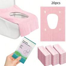 10pcs Pink Disposable Toilet Seat Covers, 10pcs Per Pack, Total 1Pack, Convenient To Carry, Wide And Extended - Virgin Pulp And PE Film Material, Adhesive Backing For Firm Adhesion, Essential Travel Accessory, Suitable For Public Restrooms - Pink - View 8