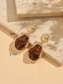 1 Pair Vintage Amber-Colored Faux Baroque Hammered Metal Earrings, Niche High-End Elegant Dangle Earrings For Women, Versatile For Daily Wear, Party And Date - Multicolor - View 4