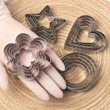 5/20Pcs Stainless Steel Cookie Cutters Set, Heart Flower Round Star Multi‑Size Biscuit Molds, Reusable Cutting Molds For Dough Fruit Vegetable Fondant Clay DIY Baking Craft - View 1
