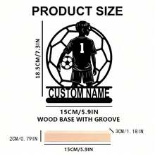 1pc Customized Football Player Sign, Personalized Boy Football Decor With Wooden Stand, Unique Gift For Home, Office, Garage And Birthday Celebration, Home Decoration - Black - View 2